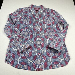 Talbots Cotton Button Shirt Medallion Print Long Sleeve Breathable Top MEDIUM